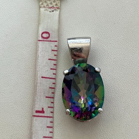 Natural Mystic Topaz, Real 14k White gold pendant. - Picture 1 of 12